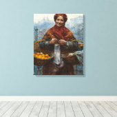 Arme joodse vrouw die Sinaasappels verkoopt in War Canvas Afdruk (Insitu (Houten vloer))
