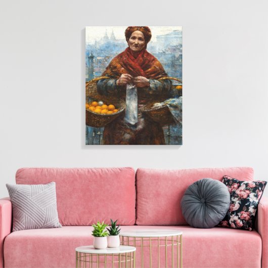 Arme joodse vrouw die Sinaasappels verkoopt in War Canvas Afdruk (Insitu (Woonkamer))