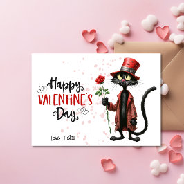 Arme zwarte kat met rood Pet Happy Valentijnsdag Feestdagenkaart