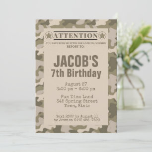 Armée Camo Invitations à thème Anniversaire
