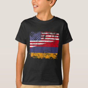ARMENIAN ROOTS Half-American Flag USA ARMENIA FLAG T-shirt