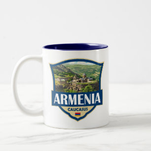 Armenië Illustratie Retro Badge Tweekleurige Koffiemok