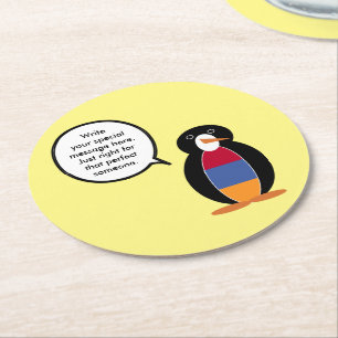 Armenië pratende mevrouw pinguïn gepersonaliseerd ronde kartonnen onderzetter