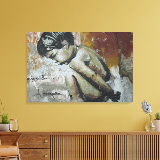 Armoedig kind stedelijk graffiti Straatkunst Canvas Afdruk (Insitu (Woonkamer))