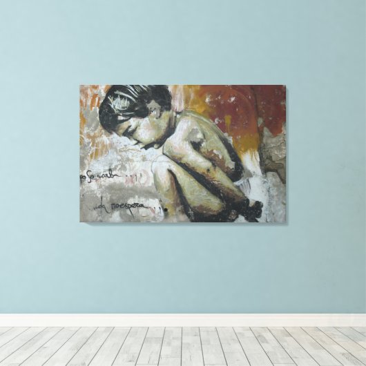 Armoedig kind stedelijk graffiti Straatkunst Canvas Afdruk (Insitu (Houten vloer))