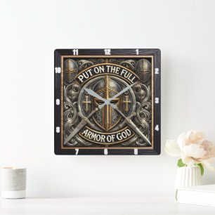 Armor God Faith Cross Vierkante Klok