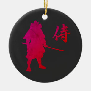 Armored Samurai Warrior met Japanse kalligrafie Keramisch Ornament