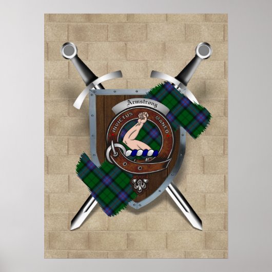 Armstrong Clan Badge Crossed Swords Poster 18x24 (Devant)
