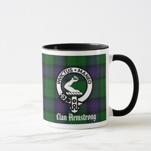 Armstrong Clan Crest Badge & Tartan Mug (Droite)