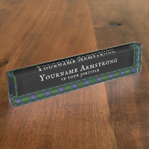 Armstrong Clan Groen en Marine Schotse Plaid Naambordje