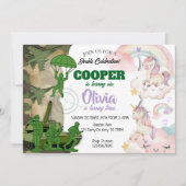 Army and Unicorn Birthday Invitation | Boy & Girl Kaart (Voorkant)