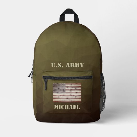 Army brown Geometric Mesh USA vlag Aangepaste naam Bedrukte Rugzak (Voorkant)