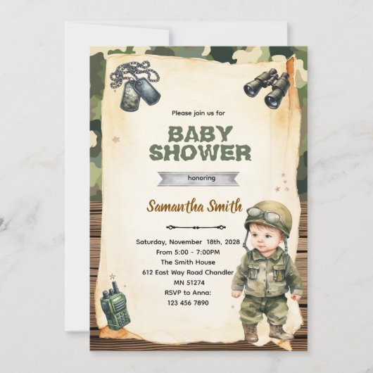 Army Camo Baby Shower Invitation Kaart (Voorkant)
