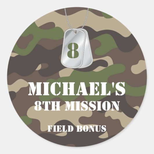 Army Camo Verjaardagsfeestje Label Sticker (Voorkant)