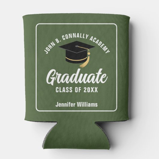 Army Green Afstuderen aangepaste afstudeerfeest Blikjeskoeler (Achterkant)