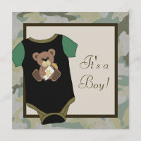 Army Green Camouflage Baby Boy Douche Uitnodiginge