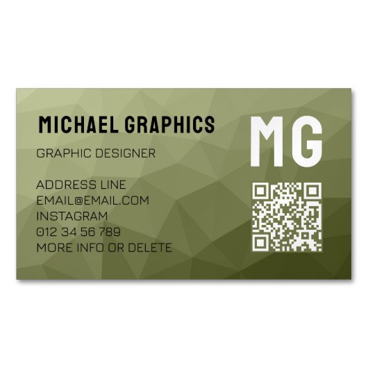 Army groene geometrische mesh patroon QR code Magnetisch Visitekaartje (Voorkant)
