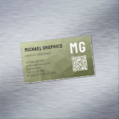 Army groene geometrische mesh patroon QR code Magnetisch Visitekaartje (Voorbeeld)