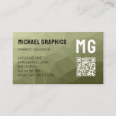 Army groene geometrische mesh patroon QR code Visitekaartje (Voorkant)