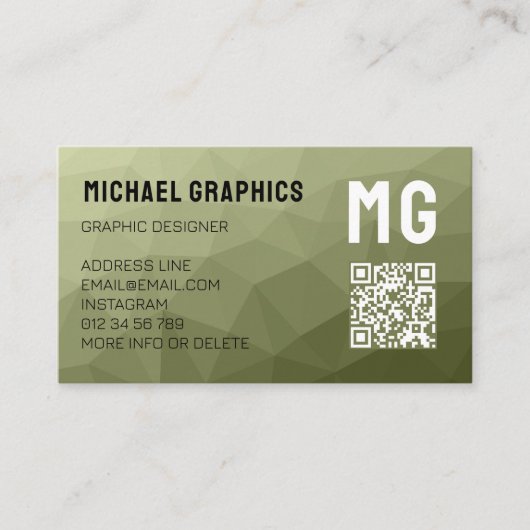 Army groene geometrische mesh patroon QR code Visitekaartje (Voorkant)