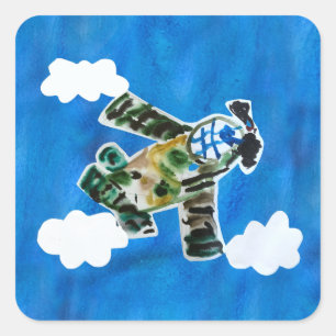 Army Jet - Kunst voor kinderen Vierkante Sticker