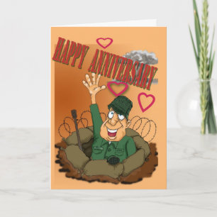 Army Man waiving Happy Anniversary Kaart