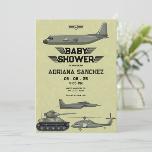 Army Military Hercules jet Baby shower Uitnodiging (Staand voorkant)