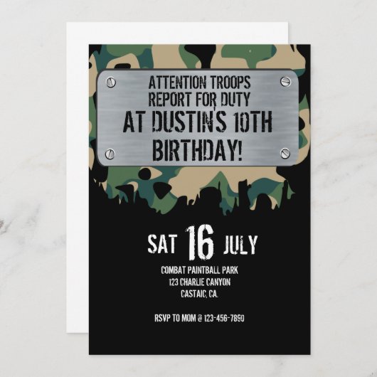ARMY Party, Army Birthday Invitation, Army InvitE Save The Date (Voorkant / Achterkant)