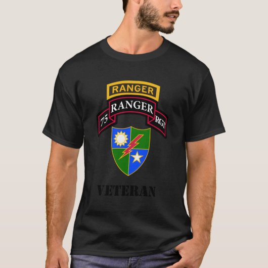 Army Ranger 75th Ranger Veteraan Zwart T-shirt (Voorkant)