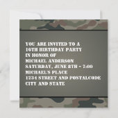 Army Style Sweet 16 Anniversaire Fête Invitation (Dos)