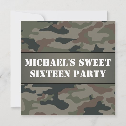 Army Style Sweet 16 Anniversaire Fête Invitation (Devant)