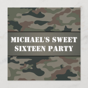 Army Style Sweet 16 Birthday Party Invitation Kaart
