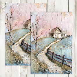ARMZALIGE BOERDERIJ IN PASTELS DECOUPAGE TISSUEPAP TISSUEPAPIER