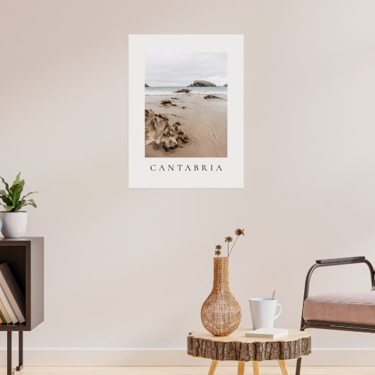 Arnia beach in Spain, neutral aesthetic beach Poster (Woonkamer 3)