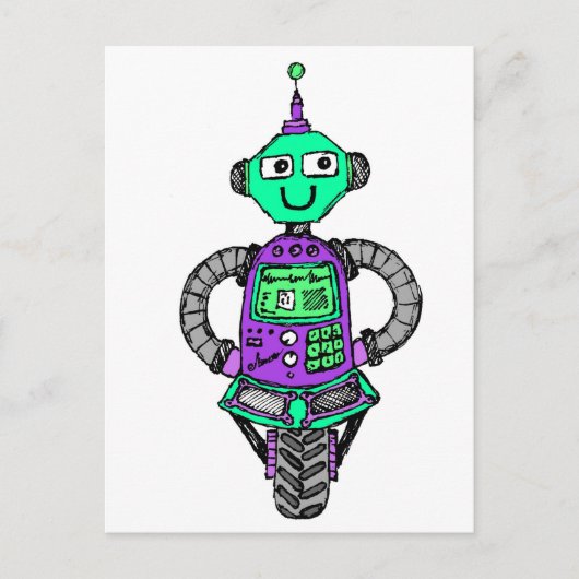 Arnie robot, paars en groen briefkaart (Voorkant)