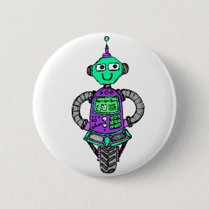 Arnie robot, paars en groen ronde button 5,7 cm
