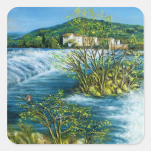 ARNO RIVER IN ROVEZZANO Florence Tuscany Landscape Vierkante Sticker