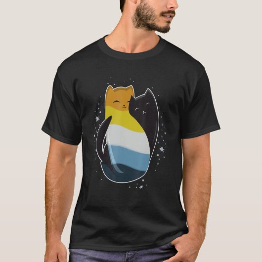 Aroace Cat LGBT Asexual Aromantic Pride Flag Yin Y T-shirt (Voorkant)