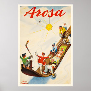 Arosa Suisse Affiche Vintage Ski - Encadrée