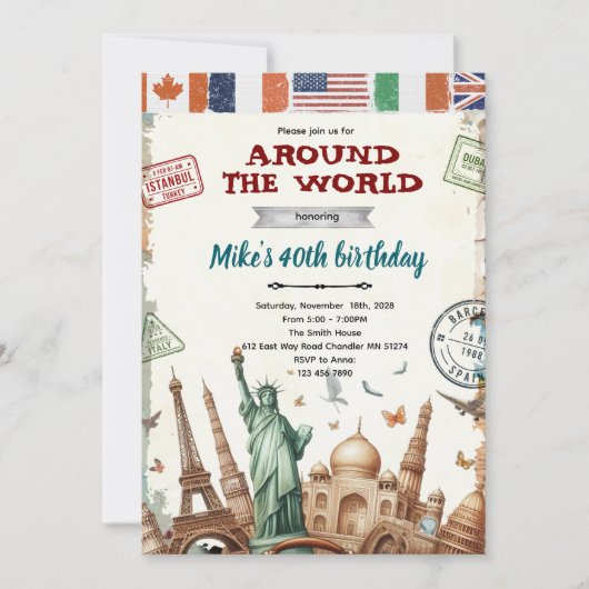 Around the World Birthday Invitation (Devant)