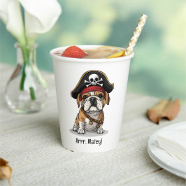 Arr Matey Pirate English Bulldog Schedel Kruisbeen Papieren Bekers