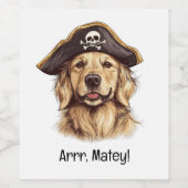 Arr Matey Pirate Golden Retriever Hond Schedel Wijn Etiket (Enkel label)
