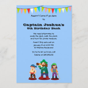 Arr. Pirates Birthday Party Custom Invitation Kaart