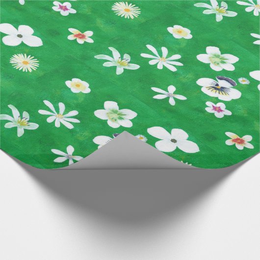 Array witte bloemen gemengd groen inpakpapier (Hoek)