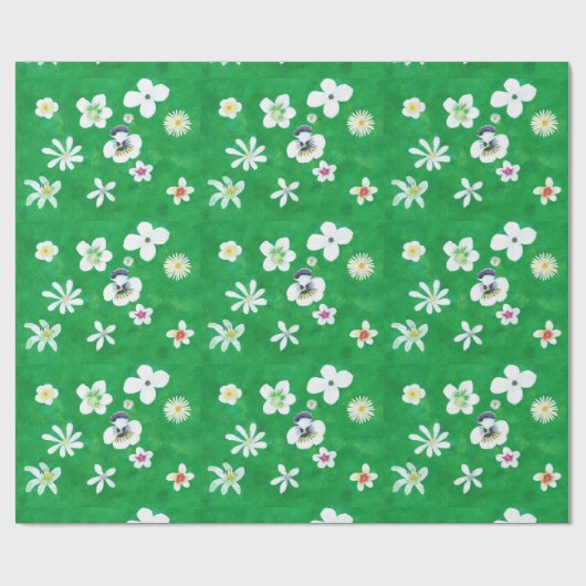 Array witte bloemen gemengd groen inpakpapier (Vlak)