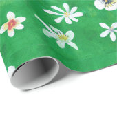Array witte bloemen gemengd groen inpakpapier (Rol Hoek)