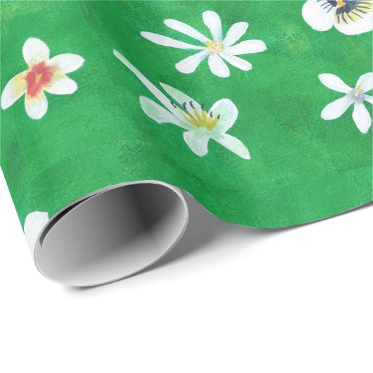 Array witte bloemen gemengd groen inpakpapier (Rol Hoek)