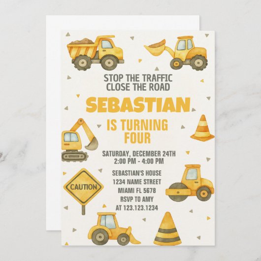 Arrêtez la circulation ! Invitation d'anniversaire (Devant / Derrière)