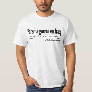 "Arrêtez la guerre T-shirt espagnol en Irak"