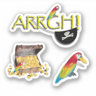 ARRGH! Piraat papegaai en piraat schatkist Sticker